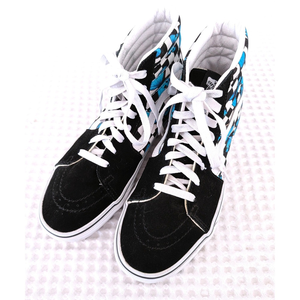 Vans Sk8 Hi Butterfly Checkerboard Sneakers Womens 8.5 Mens 7 Blue Black